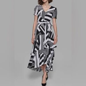 EUC Karl Lagerfeld SHORT SLEEVE MAXI FAUX WRAP DRESS size 4